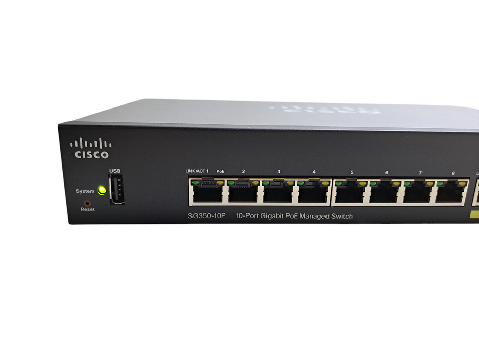 Cisco SG350-10P-K9 V04 | 10-Port Gigabit PoE Managed Switch w/ Power Adapter )