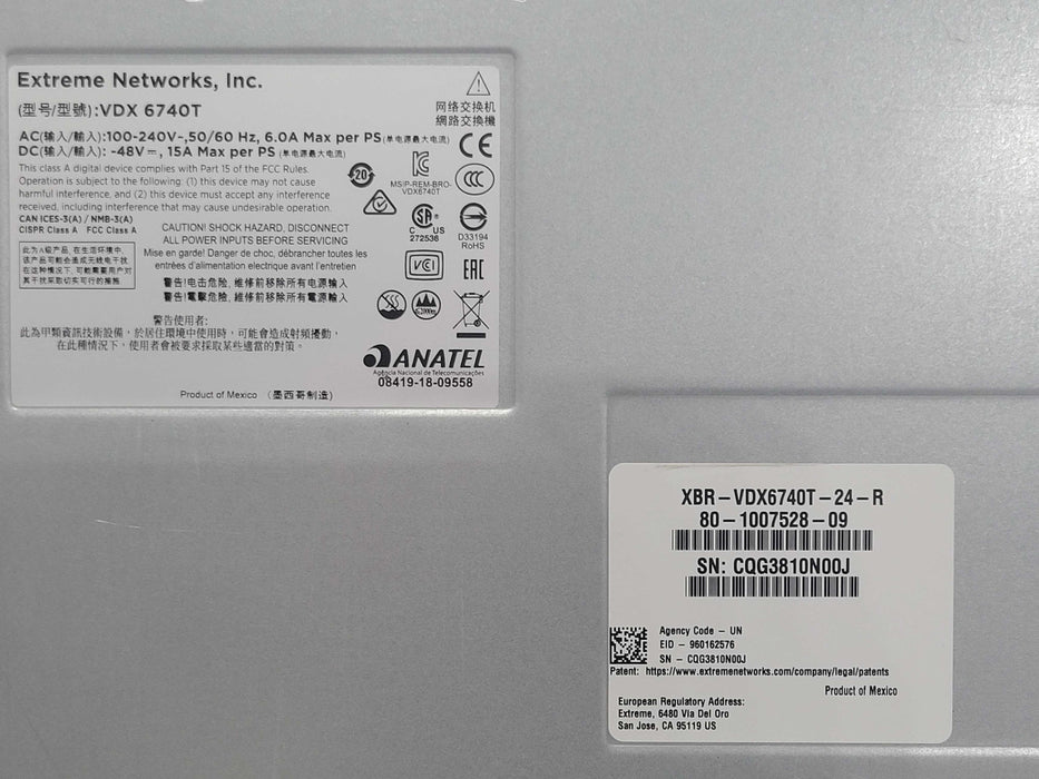 Extreme Networks BR-VDX6740T-24-R 48-Port Managed Switch 2x PSU, READ _