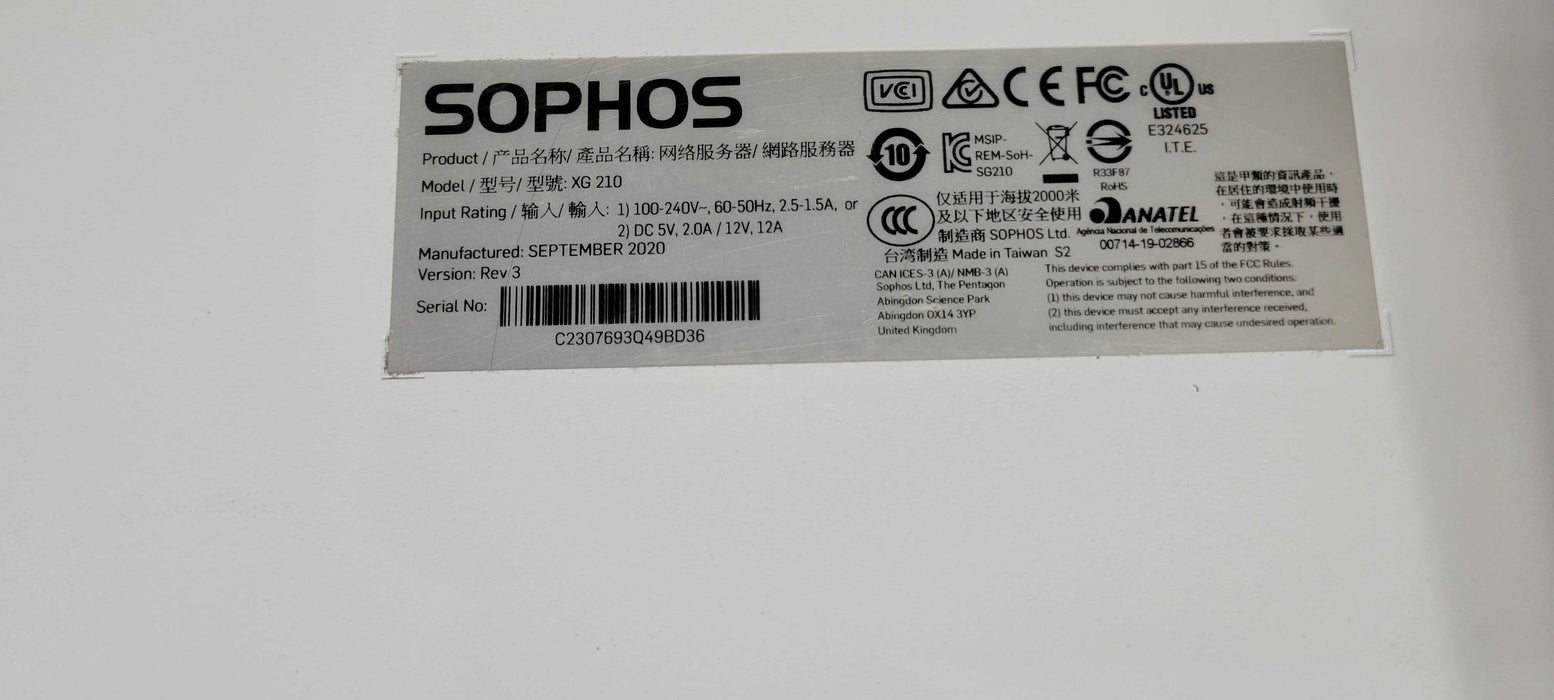 Sophos XG 210 Firewall Appliance Rev. 3, READ _