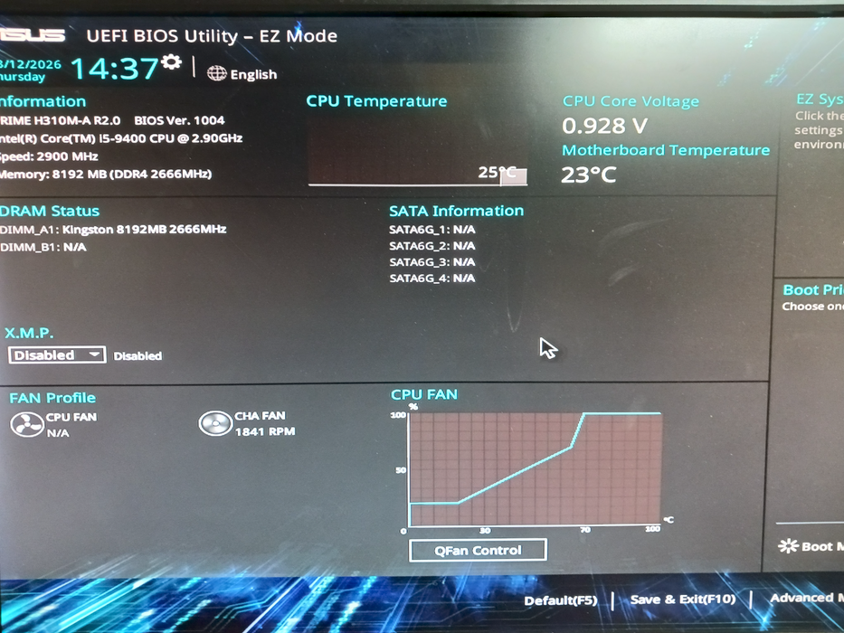 Asus Prime H310M-A R2 Motherboard Intel i5-9400 CPU 8GB DDR4 No I/O Shield