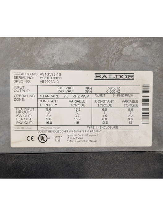 Baldor Drives H2 Vector Technology VS1GV23-1B Q-