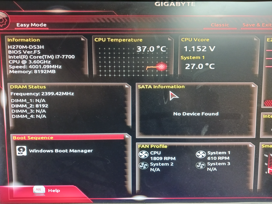 Gigabyte H270M-DS3H Motherboard Intel i7-7700 CPU 8GB DDR4 I/O Included