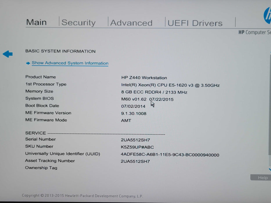 HP Z440 - Xeon E5-1620 v3 3.50GHz,8GB DDR4 NO HDD QUADRO K2200 700W PSU _