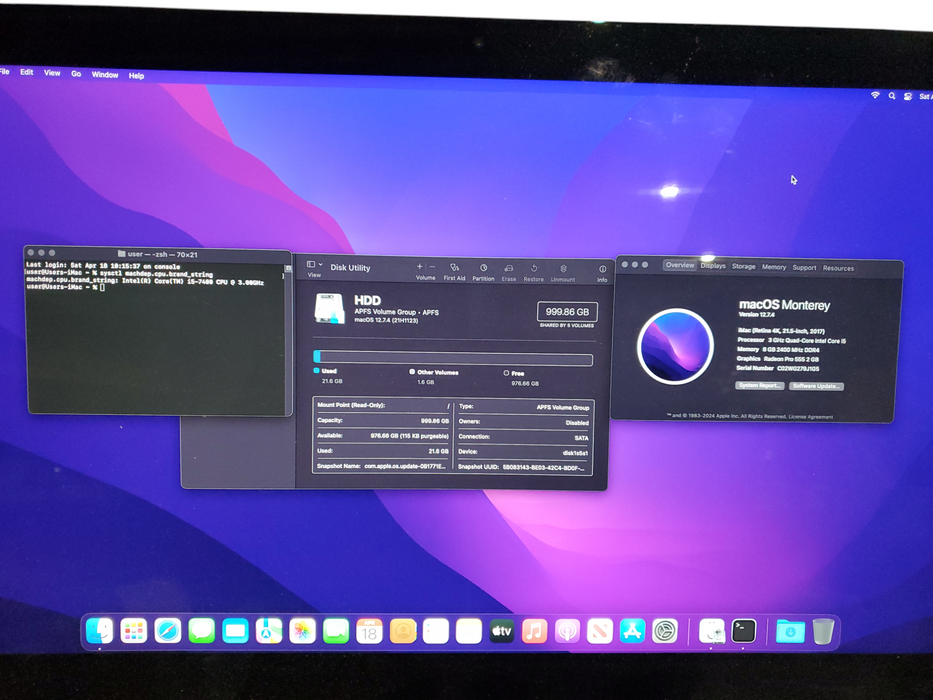 Apple iMac 21.5" 4K 2017, i5-7400, 8GB DDR4, 1TB HDD