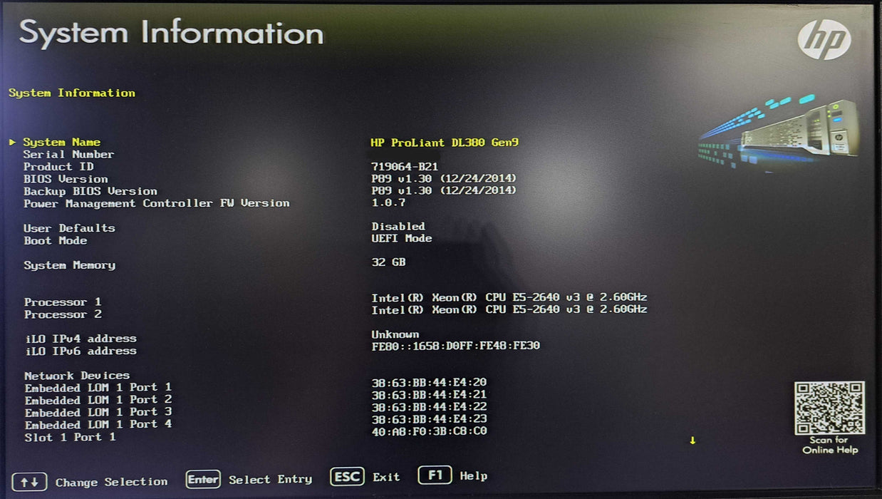 HP DL380 Gen9 2U 8x 2.5" | 2x Xeon E5-2640 v3 @2.60GHz, 32GB DDR4, 2x 500W