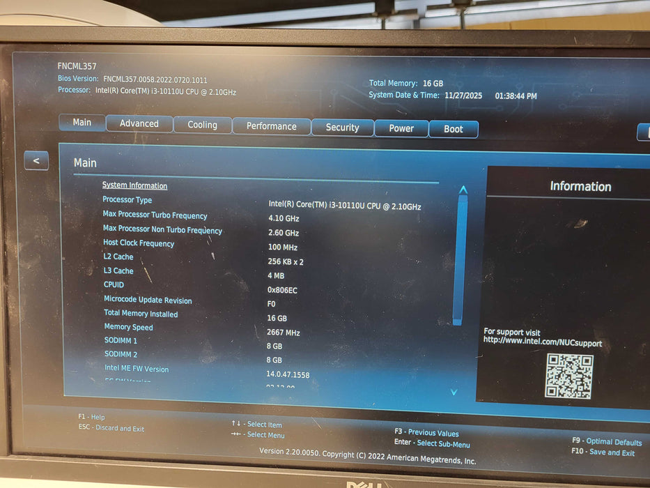 Intel NUC 10 NUC10i3FNK | Intel Core i3-10110U, 16GB DDR4, 250GB No AC $