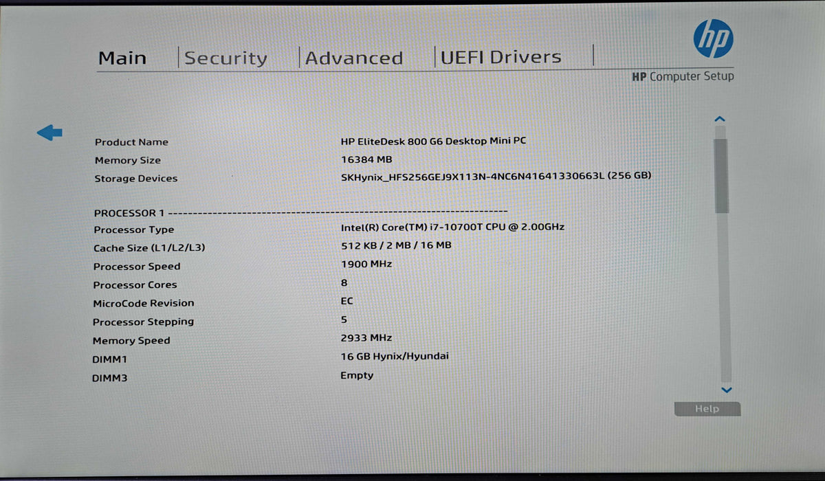 HP EliteDesk 800 G6 Mini PC | Intel Core i7-10700T, 16GB DDR4, 256GB NVMe )