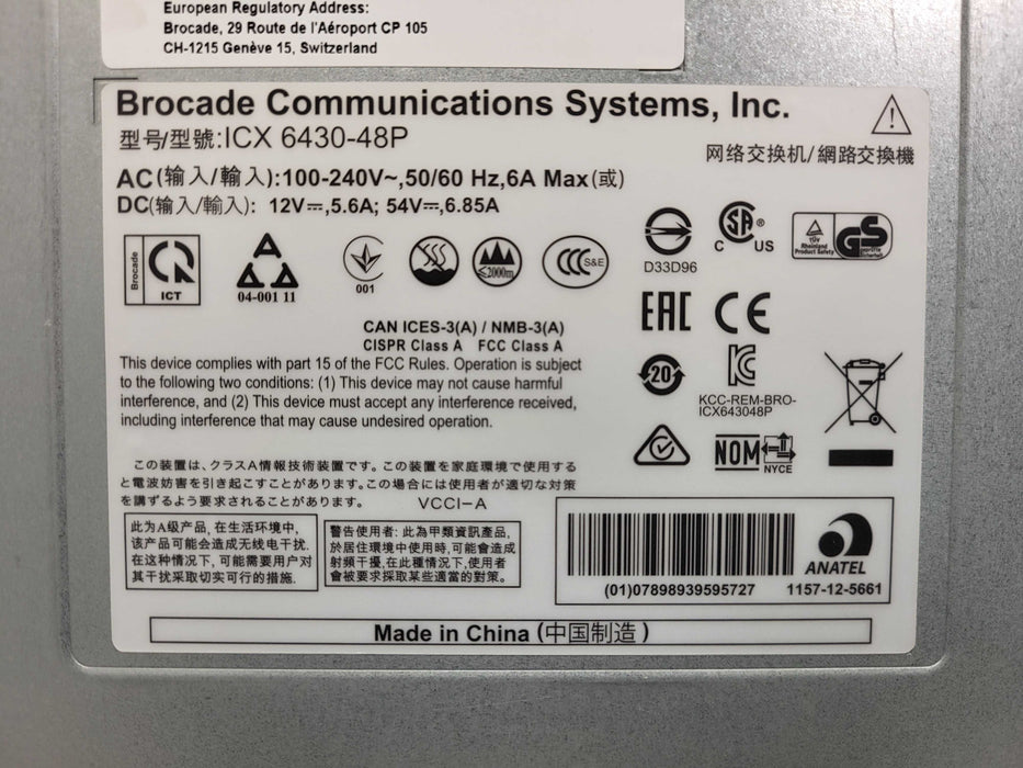 Brocade ICX 6430-48P ICX6430-48P 48x 1GbE RJ45 PoE + 4x 1GbE SFP Port 1U Sw !