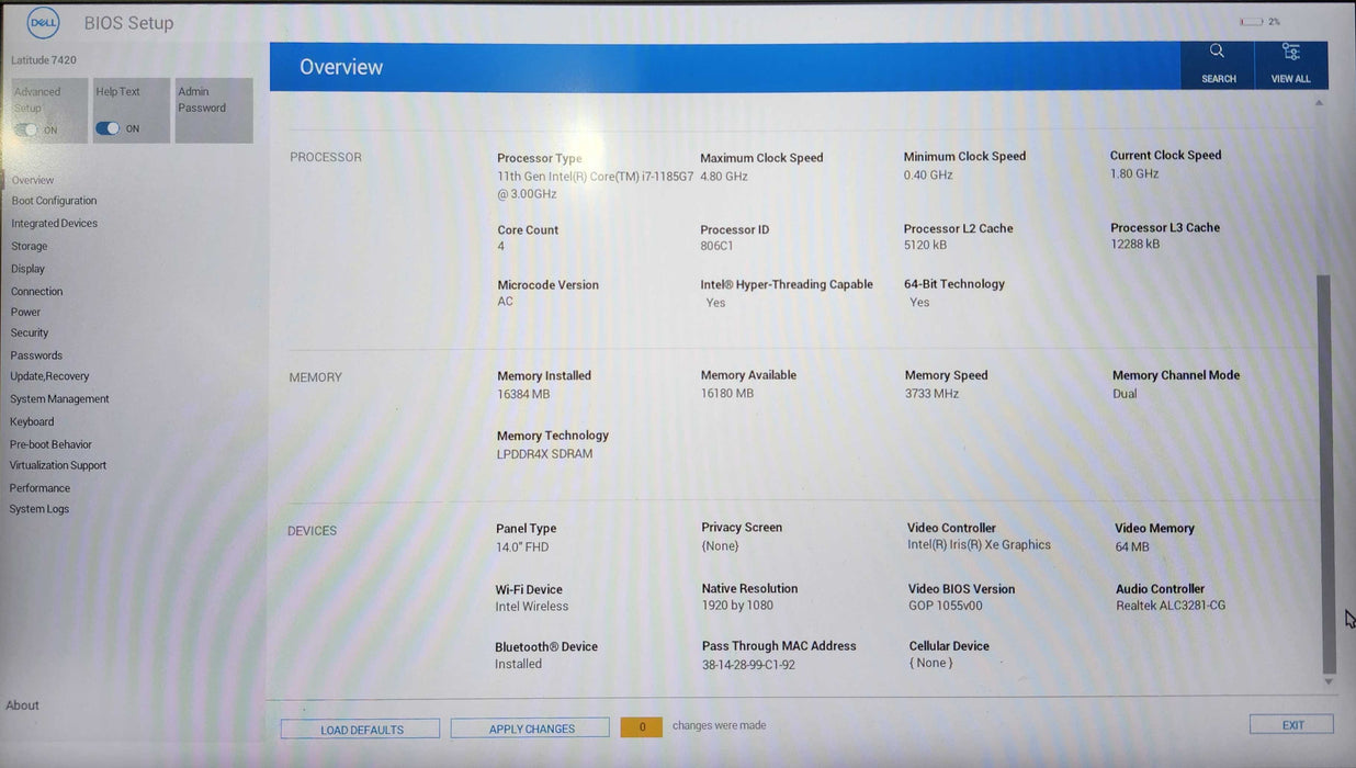 Dell Latitude 7420, i7-1185G7 3.00GHz, 16GB DDR4, 256GB NVMe, No PWR  Lap200