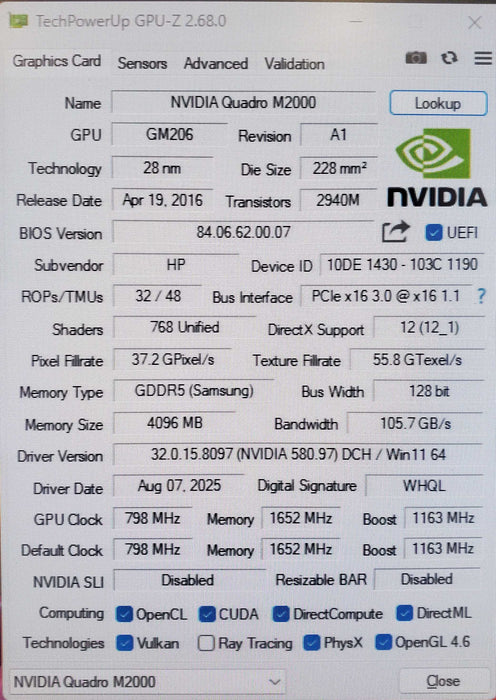 NVIDIA Quadro M2000 4GB GDDR5 Graphics Card 4x Display Port