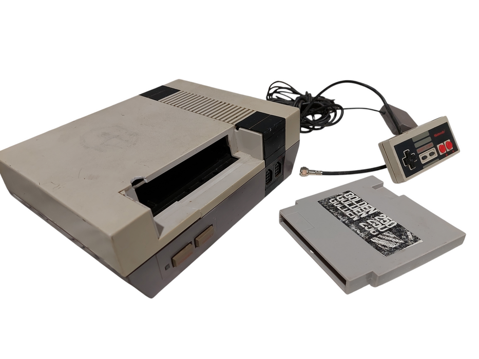 Nintendo NES OEM Console Broken Cracked Shell 2 COntrollers , Cables , Game =