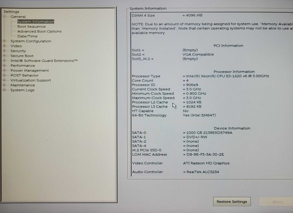 Dell Precision Tower 3420, Xeon E3-1220v6 3.00GHz, 16GB DDR4, 1TB SSD _