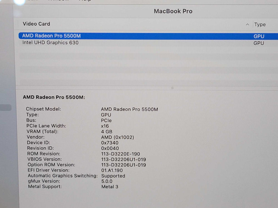 Apple Macbook Pro 2019 16" 8-Core i9-9980HK @ 2.4GHz 16GB DDR4 500GB SSD