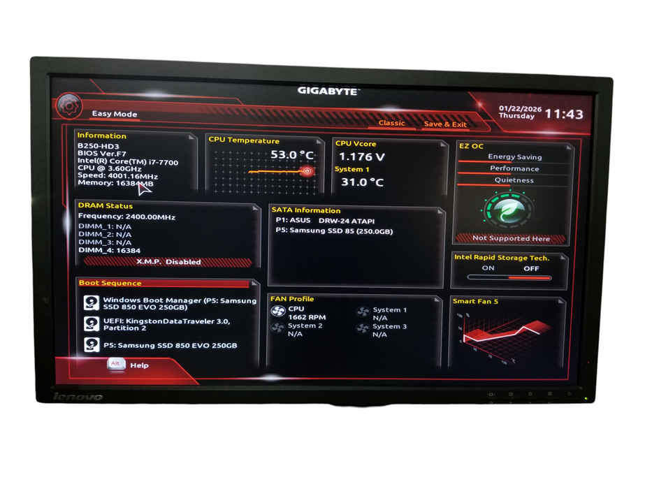 Custom PC Gigabyte B250-HD3, Core i7-7700, 16GB DDR4, 250GB SSD, RX570 GPU