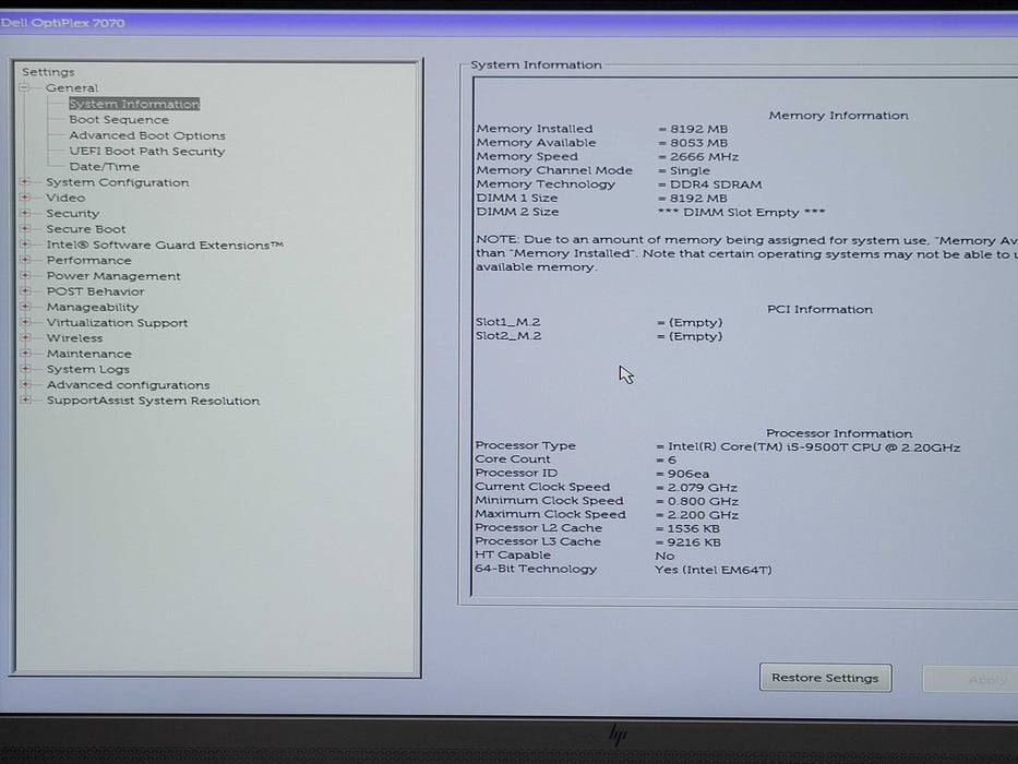 Dell OptiPlex 7070 USFF Core i5-9500T 2.2GHz, 8GB DDR4, 256GB NVMe Q_