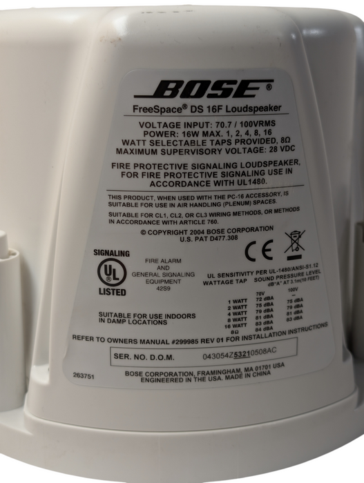 BOSE FreeSpace DS 16F Loudspeaker 70V / 100V / 8ohm 16W max  Q-