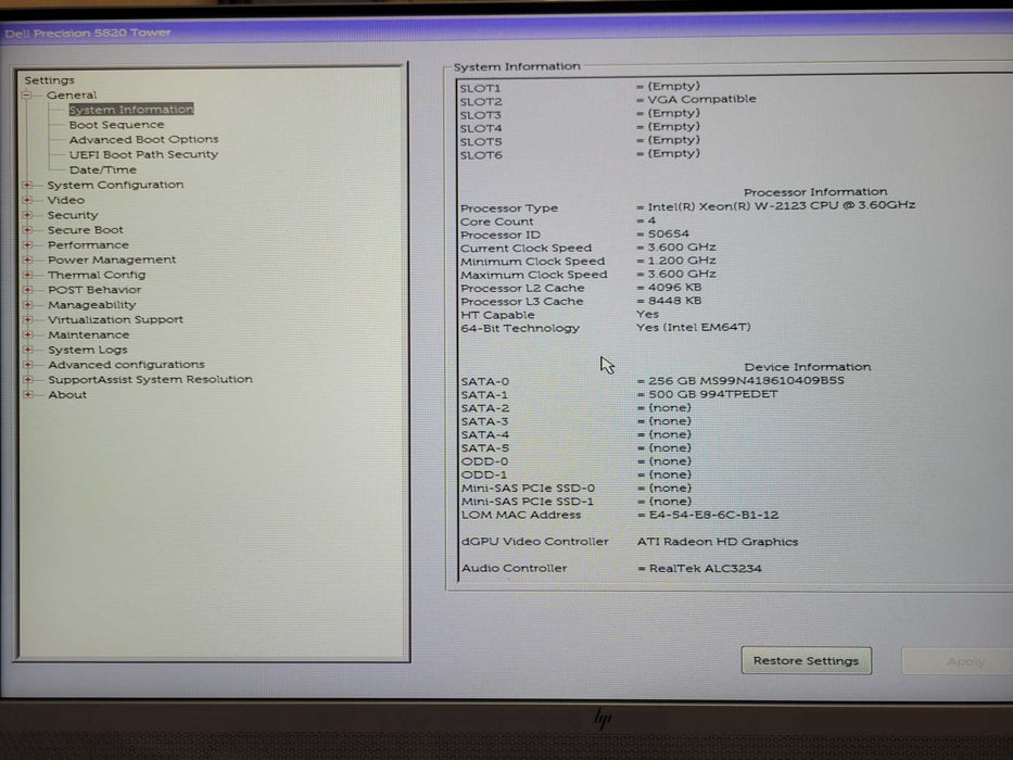 Dell 5820 Xeon W-2123 3.60GHz, 16GB DDR4, 256GB SSD+1500GB HDD, See detail _