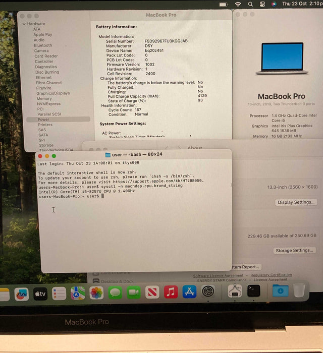 Apple MacBook Pro 13" 2019 i5-8257U 16GB RAM 256GB SSD French Keyboard READ