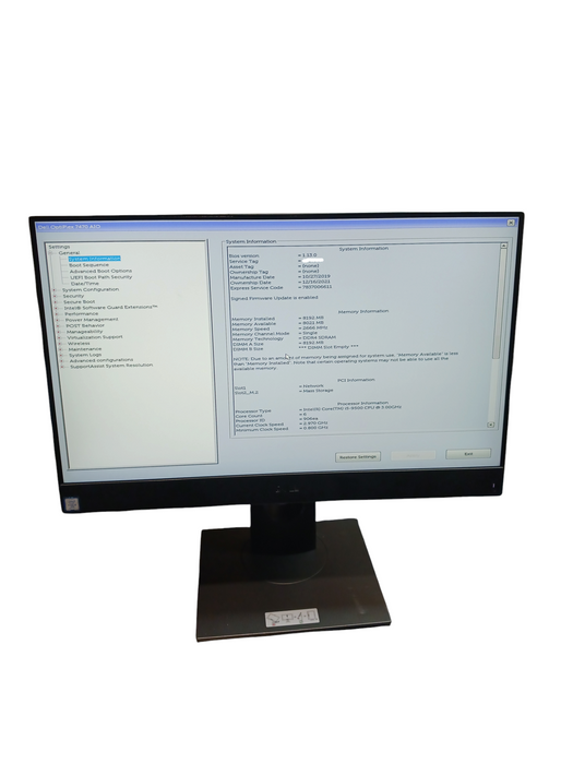 Dell Optiplex 7470 AIO 24" FHD Intel i5-9500 @3.0Ghz 8GB DDR4 128GB nVME