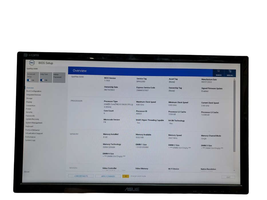 Dell OptiPlex 5090 SFF, i5-10600, 8GB DDR4, No HDD, No OS