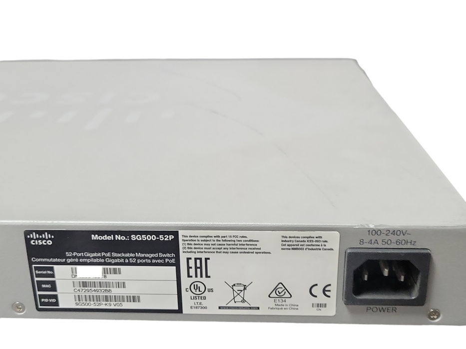 Cisco SG500-52P 52-Port Gigabyte PoE+ Ethernet Network Managed Switch Q_