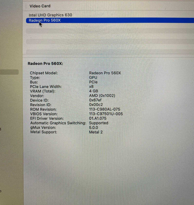 Apple MacBook Pro 15" 2018 i7-8850H Radeon Pro 560X 16GB RAM 512GB SSD READ