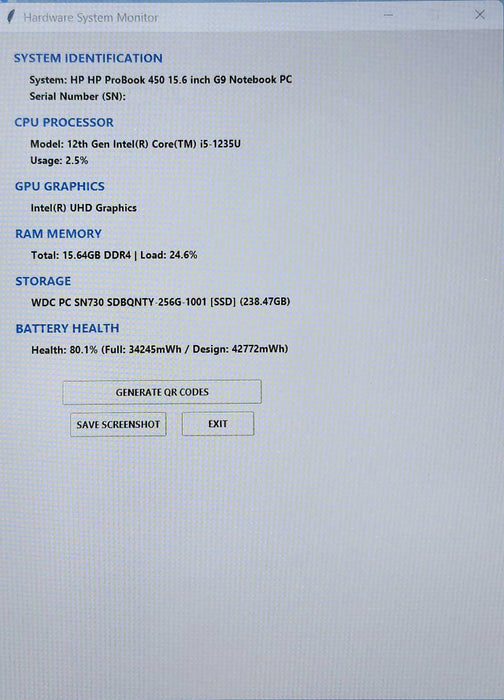 HP ProBook 450 15.6 inch G9 Notebook PC, i5-1235U, 16GB DDR4, 256GB NVMe  Lap200