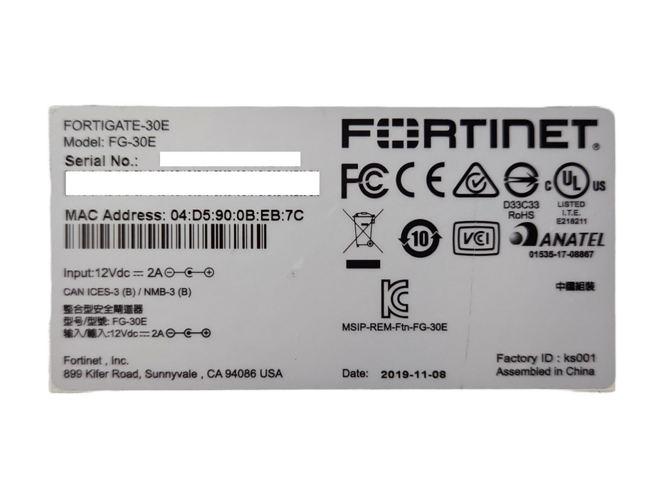 Fortinet FortiGate FG-30E, Network Security Firewall, Factory Reset