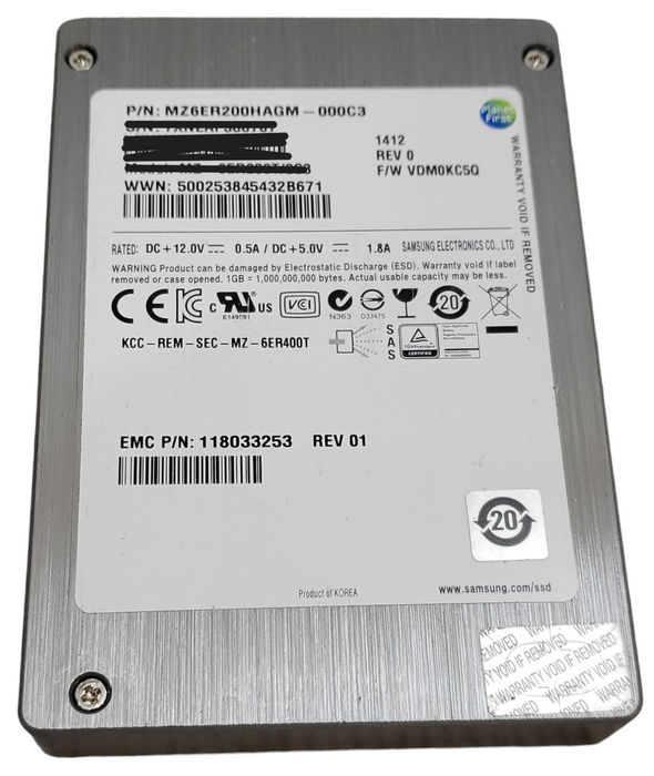 Lot 12x 200GB SAS 2.5" 15mm Samsung High Performance MZ-6SR2000 SSD +