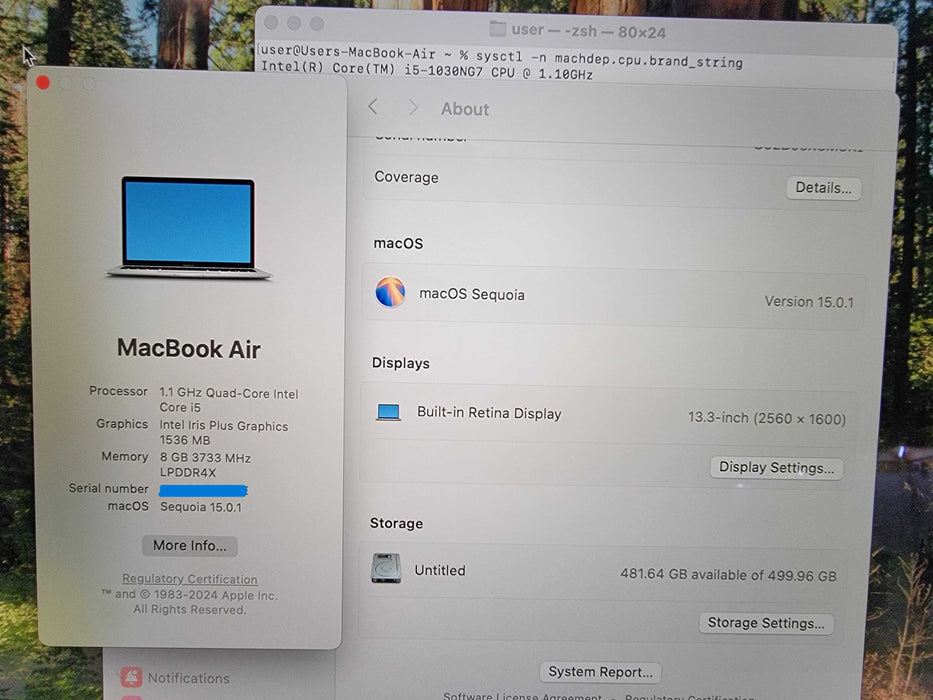 MacBook Air 13" 2018 | 4-Core i5-1030NG7 @1.1GHz | 8GB RAM | 500GB SSD - READ