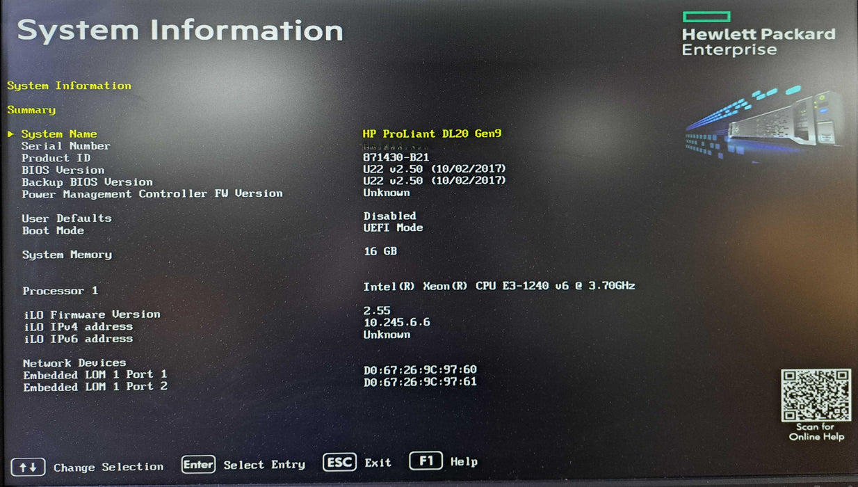 HP ProLiant DL20 Gen9 | Xeon E3-1240 v6 @3.70GHz, 16GB DDR4, B140i, HBA240 Q)