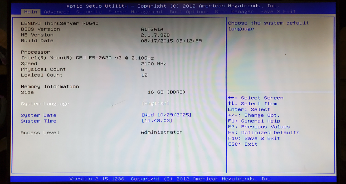 Lenovo ThinkServer RD640 1x Xeon E5-2620 v2 16GB DDR3 - No HDD