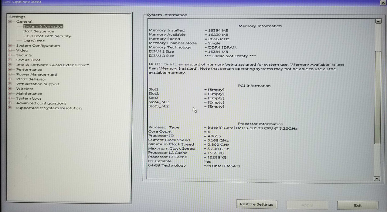 Dell OptiPlex 3090Tower Intel i5-10505 CPU 3.20GHz 16GB RAM - No HDD
