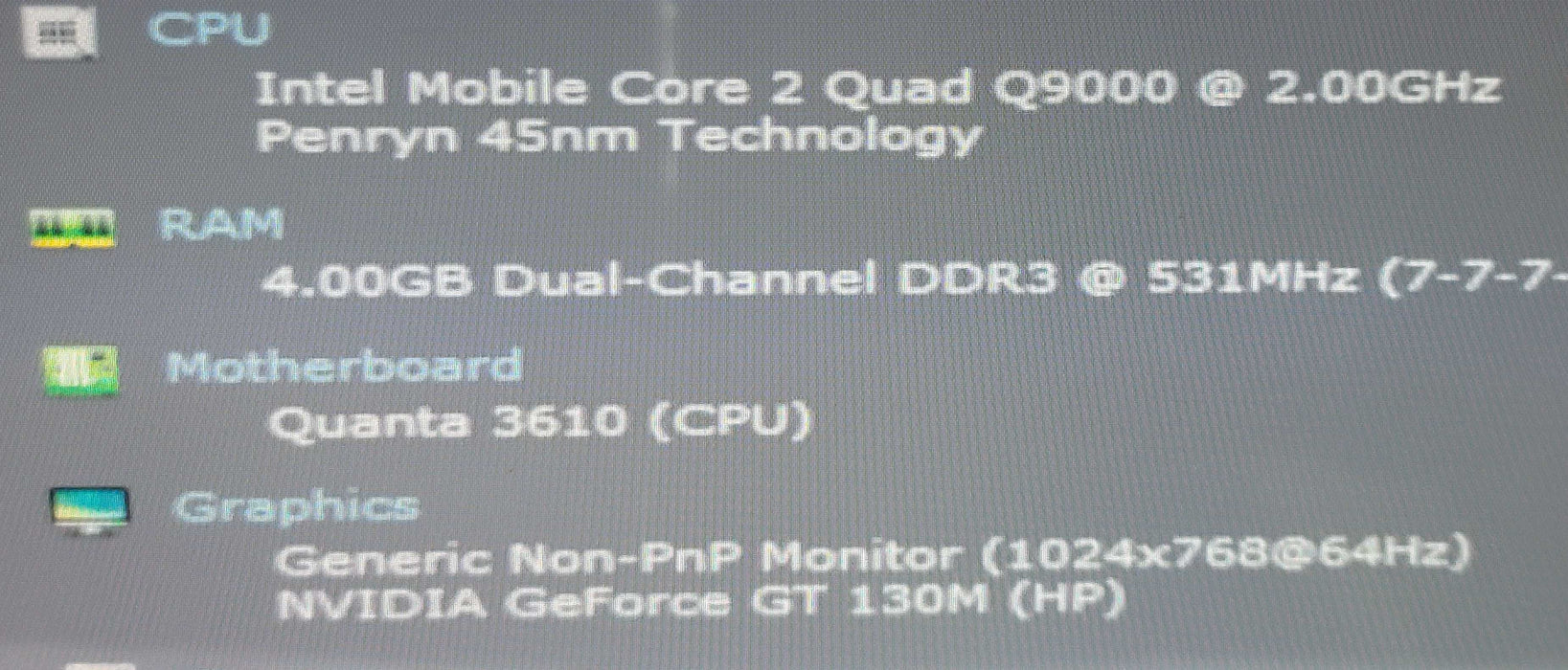 HP HDX18 Media Center Laptop Core 2 Duo Q9000 4GB DDR3 GT 130M NO HD/NO OS  β BudLap