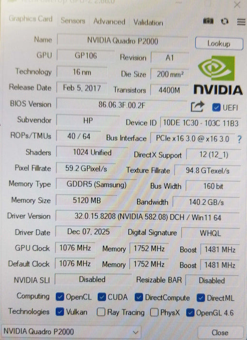 Nvidia Quadro P2000 5GB GDDR5 Graphics Card 4x DP