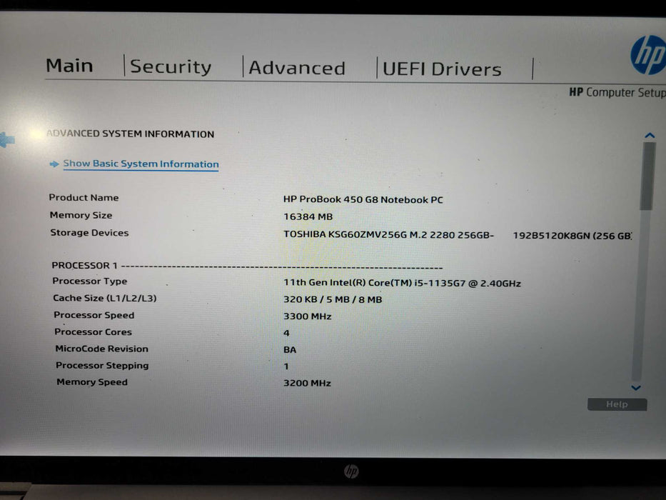 HP ProBook 450 G8 i5-1135G7 @2.40GHz 16GB DDR4 256GB NVme  Lap200
