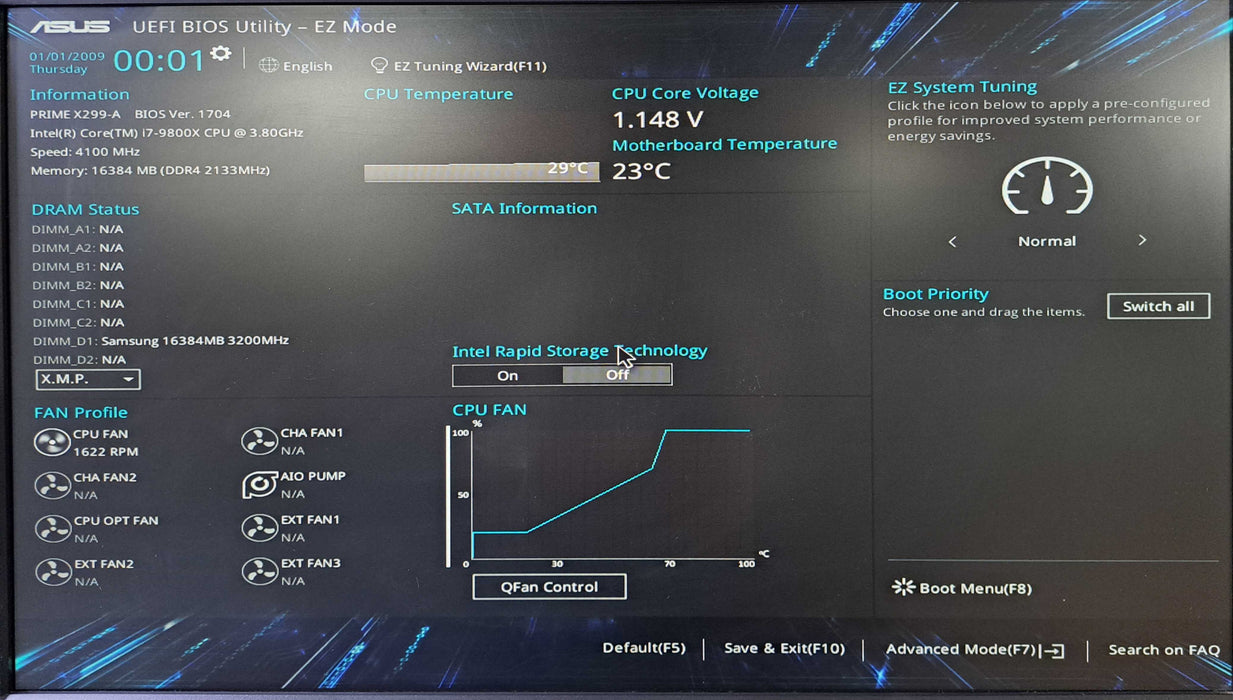 Asus PRIME X299-A Motherboard w/ Intel Core i7-9800X @3.80GHz, 16GB DDR4