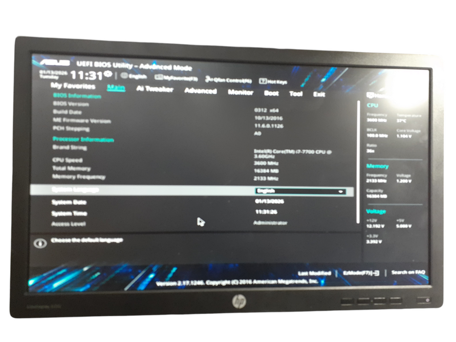 Custom Pc/Asus i7-7700 @3.60GHz 16GB DDR4 256GB NVMe