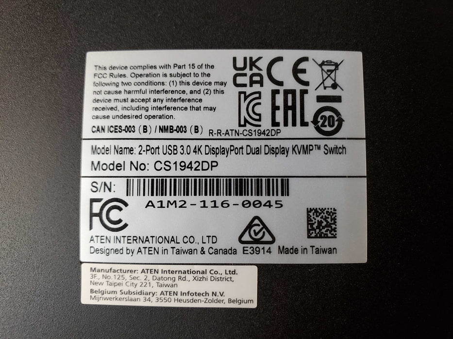 ATEN CS1942DP 2-Port USB 3.0 4K Dual Display DisplayPort KVMP Switch Q