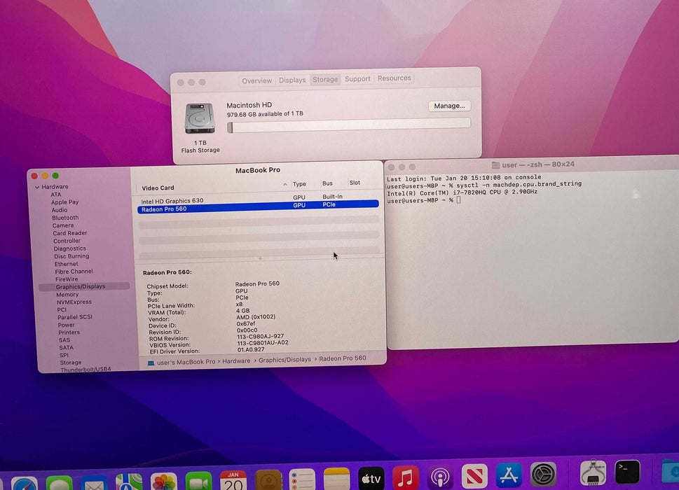 Apple MacBook Pro 15 2017 i7-7820HQ Radeon Pro 560 4GB GPU 16GB RAM 1TB SSD