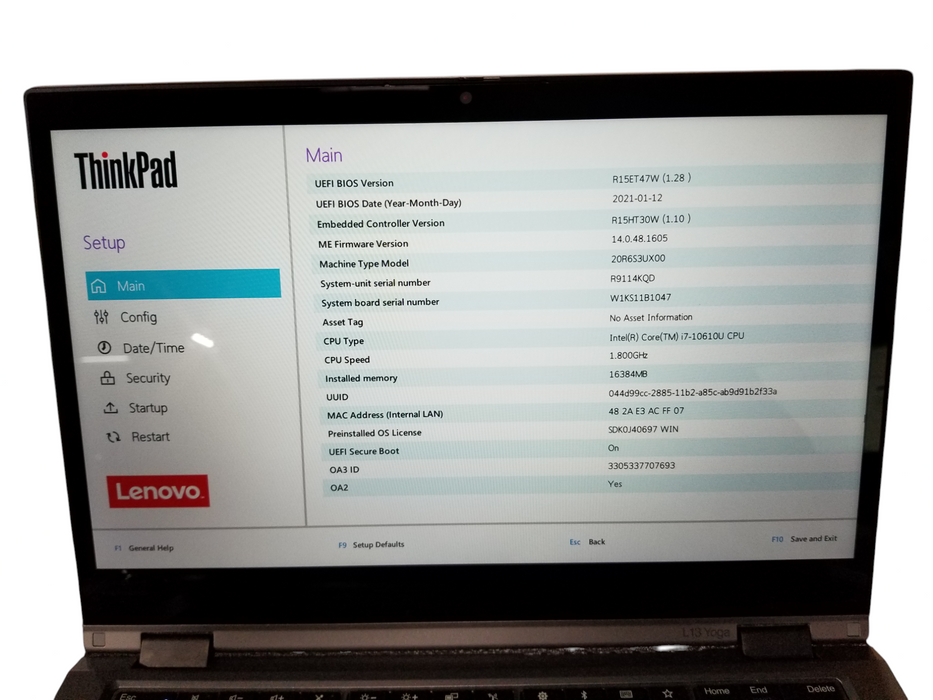 Lenovo ThinkPad L13 Gen 1 TOUCH Core i7-10610U @1.80GHz 16GB RAM 256GB NVMe  Lap200