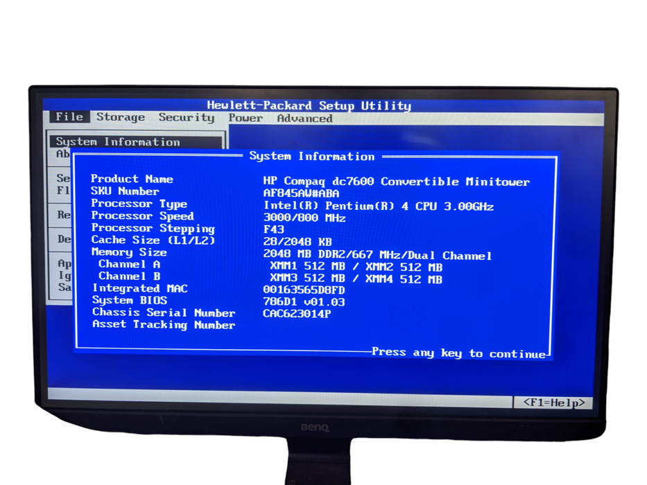 HP Compaq DC7600 | Intel Pentium 4 @ 3.00GHz | 2GB DDR2 | No HDD/No OS