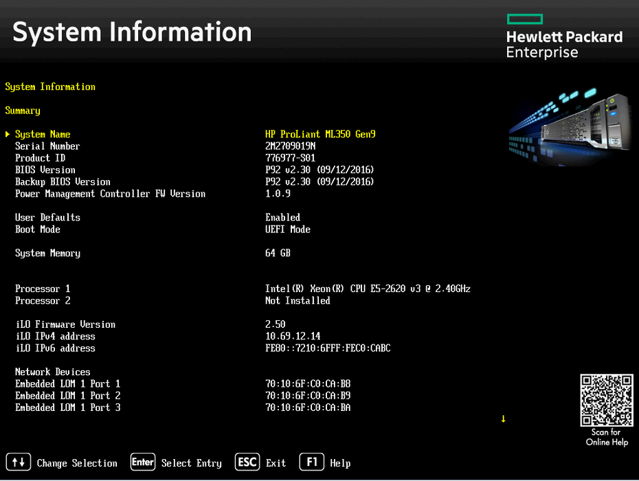 HPE ML350 Gen 9 4U 8x2.5", Xeon E5-2620 v3, 64GB DDR4, P440ar, 500W PSU