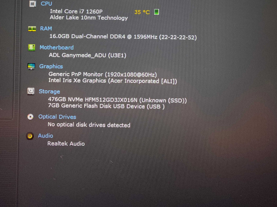 Acer Aspire A515-57 Core i7-1260P@2.10GHz 16GB RAM 512GB SSD  Lap200