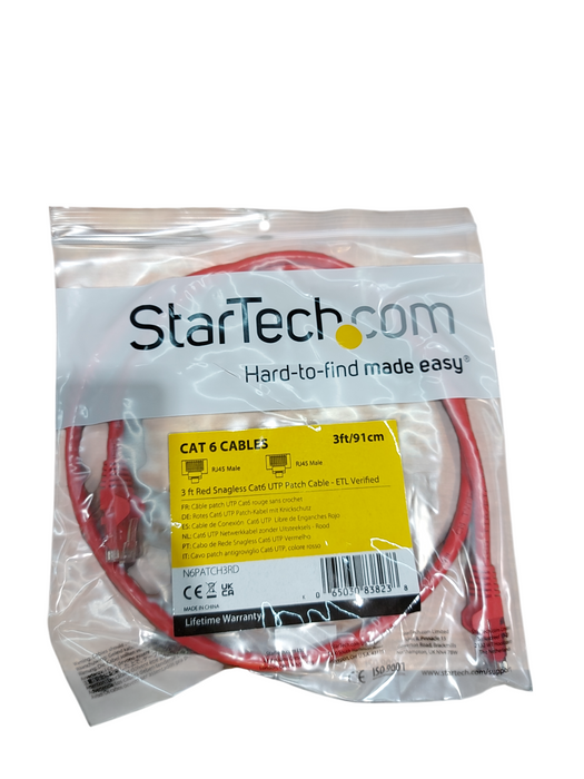 Lot 2x Startech Cat 6 Cables Snagless ETL Verified Red