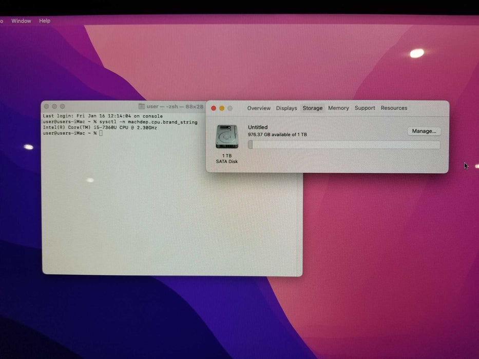 Apple iMac 2017 21.5" core i5-7360U CPU 2.30GHz 8GB RAM 1TB Storage  Q