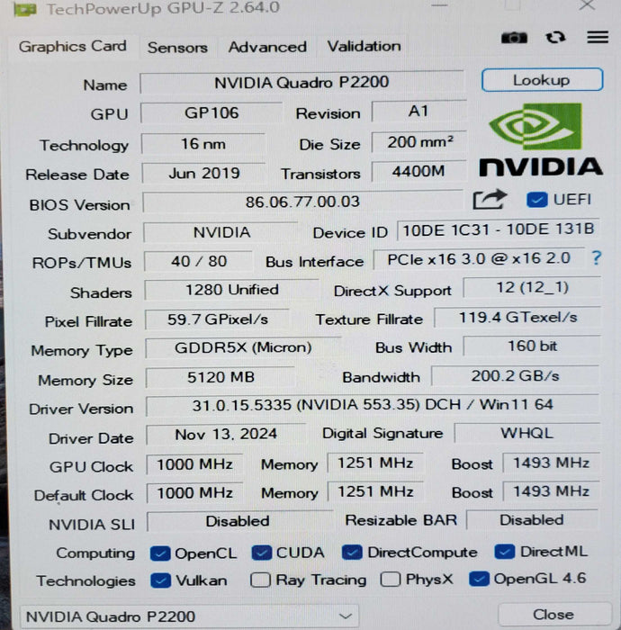 NVIDIA Quadro P2200 5GB Graphics Card - 4x Display Port