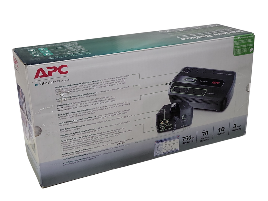 New APC BE750G Back-UPS 750 Battery Backup System _