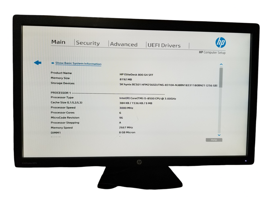 HP EliteDesk 800 G4 SFF | i5-8500 @3.00GHz, 8GB DDR4, 256GB NVMe Q