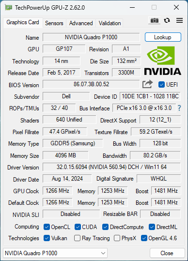 NVIDIA Quadro P1000 | 4GB GDDR5 Graphics Card | 4x MiniDP